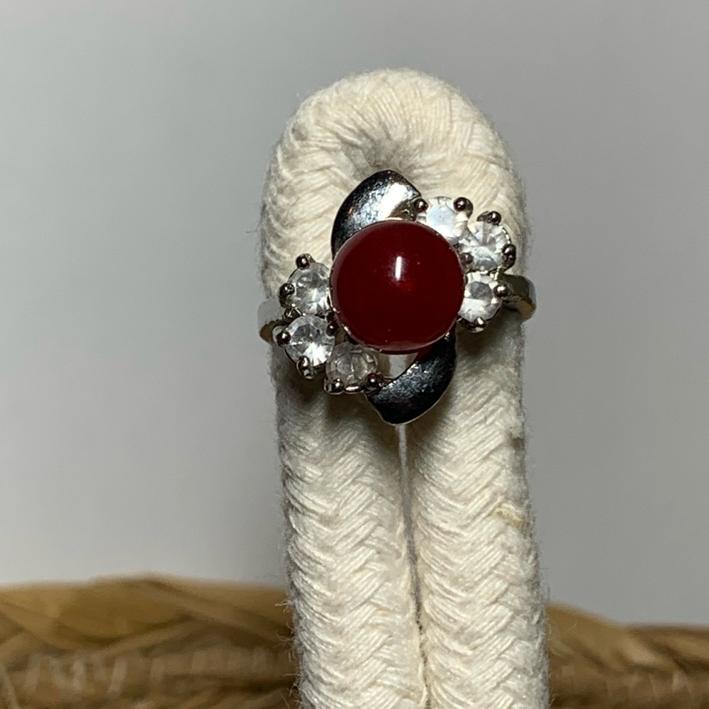 Fairycore Whimsigoth Silver and Crimson Floral Ring